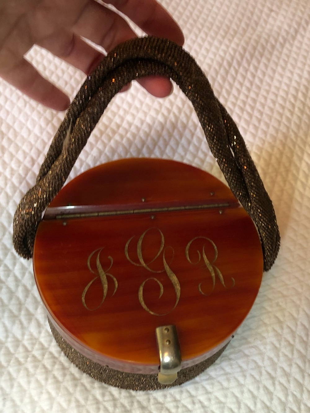 Vintage Round Top-Handle Bag in Amber and Bronze